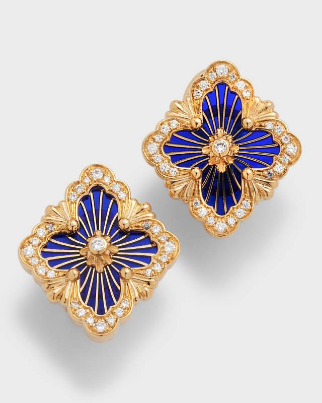 18K Gold Opera Tulle Blue Button Diamond Earrings